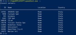 Elenco dei server target in prossimità dalla fonte del test.